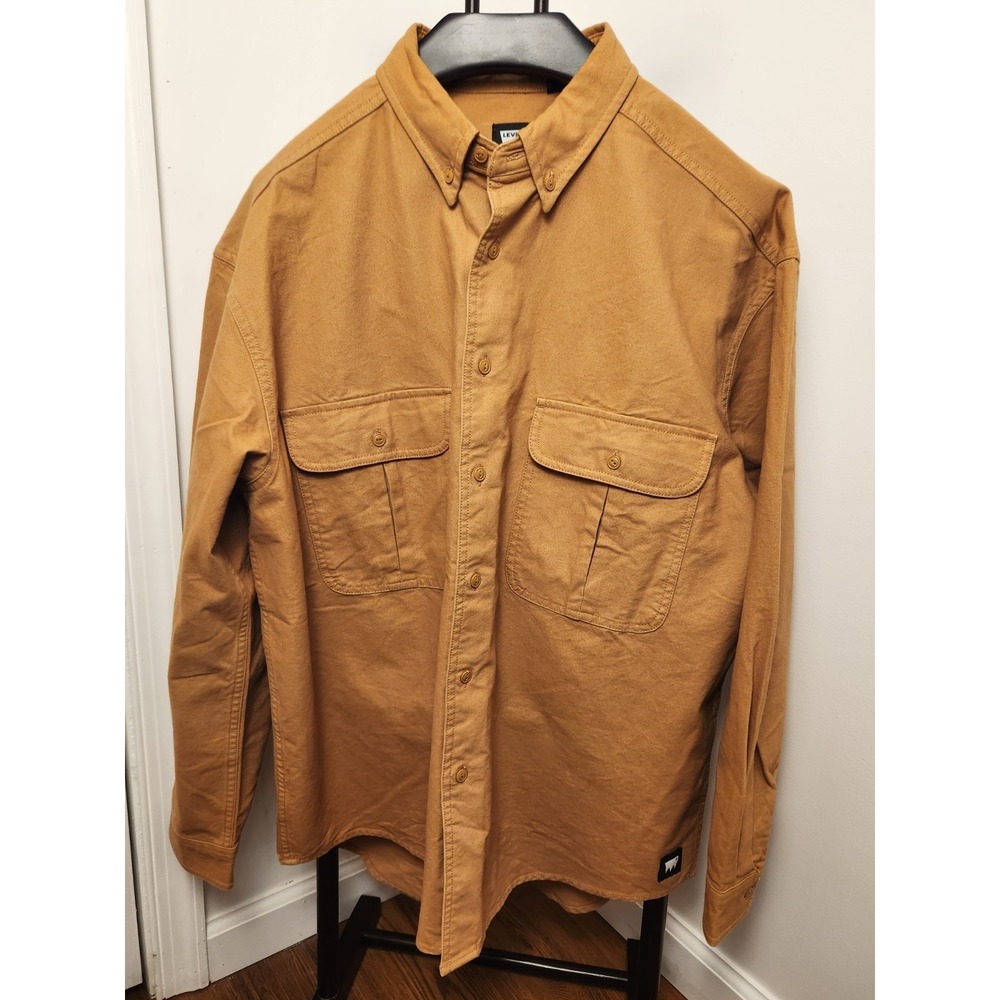 Levis Fresh Produce Mens Medium Tobacco Brown Canvas Button Up Shirt Workwear